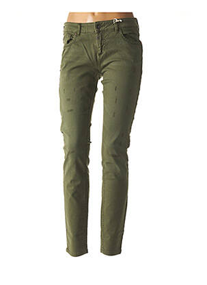 Jeans coupe slim broderie rivets taille basse vert TIMEZONE femme