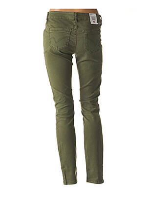 Jeans coupe slim broderie rivets taille basse vert TIMEZONE femme