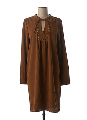 Robe mi-longue manches longues manches longues marron GEISHA femme
