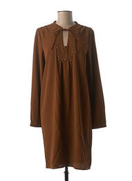 Robe mi-longue manches longues manches longues marron GEISHA femme