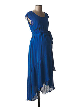 Robe longue tissage crêpe sans manche bleu ATTESA femme