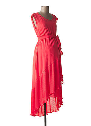 Robe longue tissage crêpe sans manche rose ATTESA femme