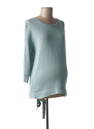 Pull tunique tissage chiné manches 3/4 bleu FRAGILE femme