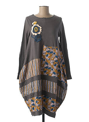 Robe mi-longue imprimé fantaisie manches longues gris RHUM RAISIN femme