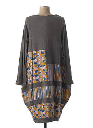 Robe mi-longue imprimé fantaisie manches longues gris RHUM RAISIN femme