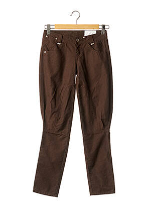 Pantalon droit fermeture zippée sous rabat boutonné taille basse marron DDP femme