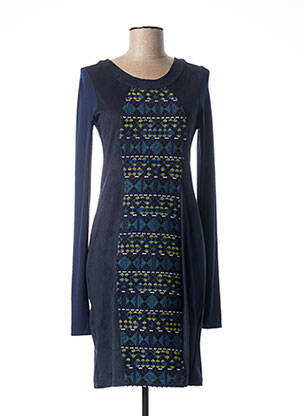 Robe mi-longue imprimé fantaisie manches longues bleu QUATTRO femme