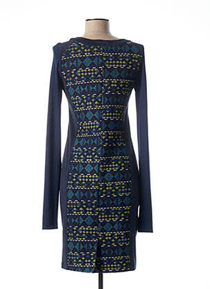 Robe mi-longue imprimé fantaisie manches longues bleu QUATTRO femme