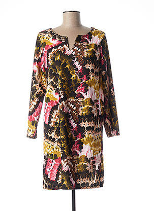 Robe mi-longue imprimé fleurs manches longues noir QUATTRO femme