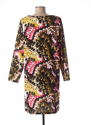 Robe mi-longue imprimé fleurs manches longues noir QUATTRO femme