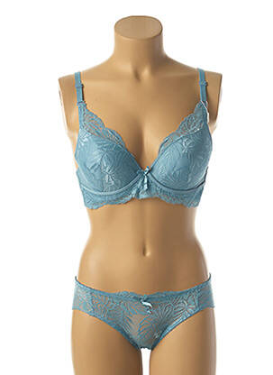 Ensemble lingerie bretelles élastiquées ajustables bleu HANA femme