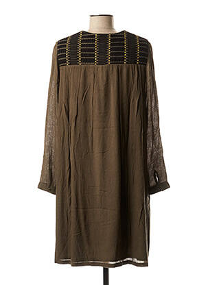Robe mi-longue coupe fluide manches longues vert ONE STEP femme