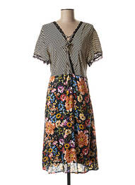 Robe mi-longue imprimé fleurs manches courtes noir FRED SABATIER femme