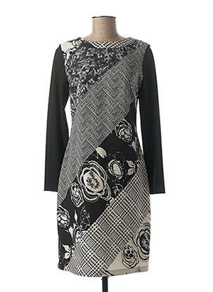Robe mi-longue imprimé fantaisie manches longues noir MERI & ESCA femme