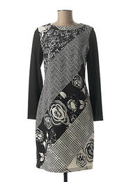 Robe mi-longue imprimé fantaisie manches longues noir MERI & ESCA femme
