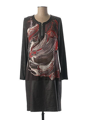 Robe mi-longue imprimé fantaisie manches longues noir GUY DUBOUIS femme