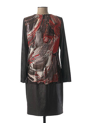 Robe mi-longue imprimé fantaisie manches longues noir GUY DUBOUIS femme