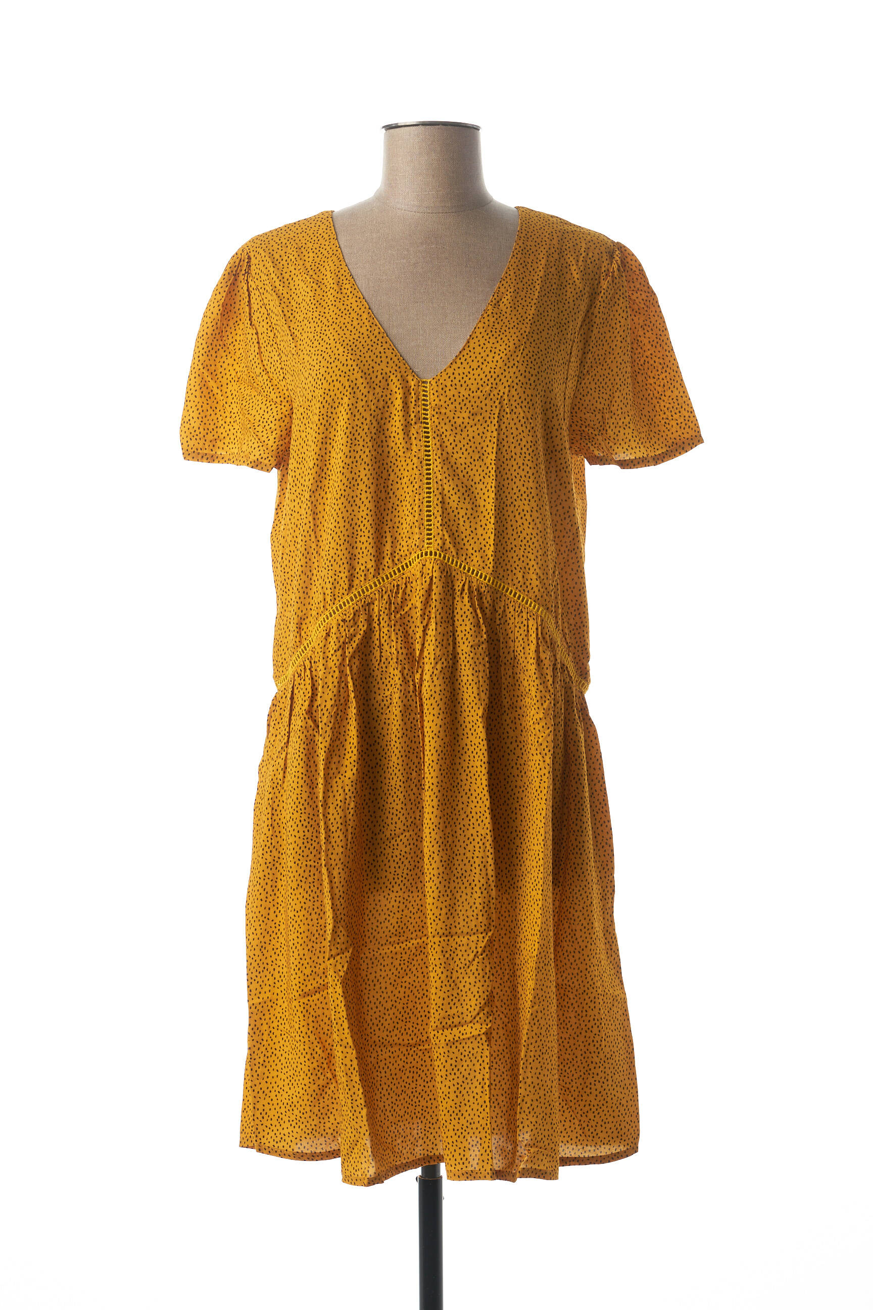 Robe mi-longue manches courtes manches courtes jaune KANOPE femme