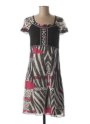 Robe mi-longue tissage crêpe manches courtes noir IMPULSION femme