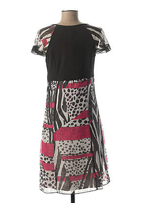 Robe mi-longue tissage crêpe manches courtes noir IMPULSION femme