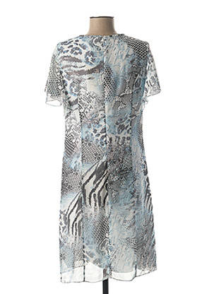 Robe mi-longue tissage crêpe manches courtes bleu FRANCE RIVOIRE femme