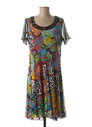 Robe mi-longue imprimé fantaisie manches courtes noir GUY DUBOUIS femme
