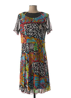 Robe mi-longue imprimé fantaisie manches courtes noir GUY DUBOUIS femme