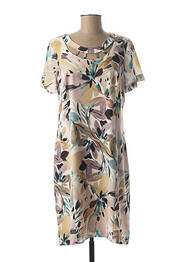 Robe mi-longue fermeture zippée au dos manches courtes beige GUY DUBOUIS femme