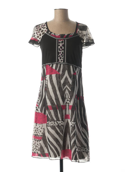 Robe mi-longue tissage crêpe manches courtes noir FRANCE RIVOIRE femme