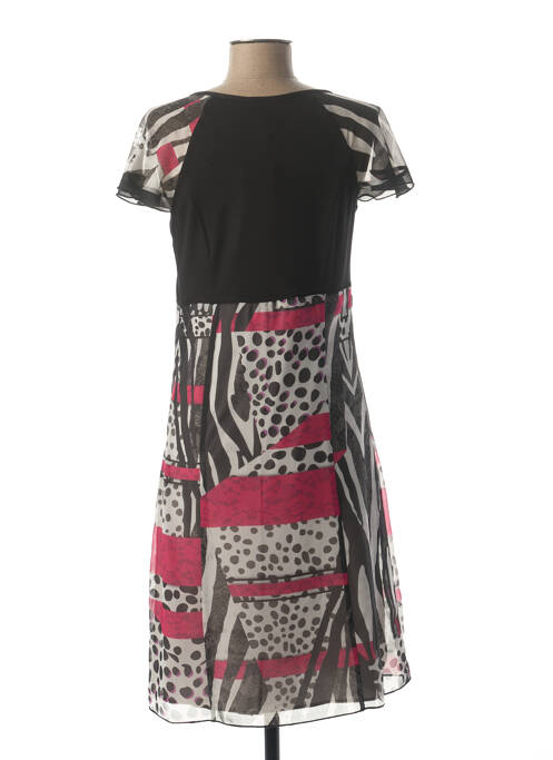 Robe mi-longue tissage crêpe manches courtes noir FRANCE RIVOIRE femme