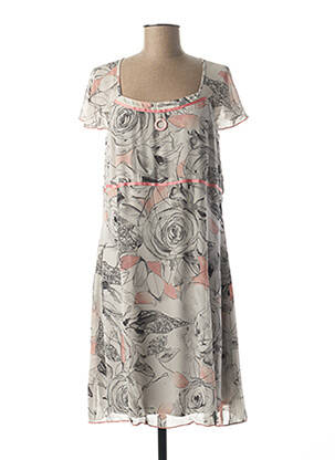 Robe mi-longue imprimé fleurs manches courtes gris GUY DUBOUIS femme