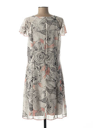 Robe mi-longue imprimé fleurs manches courtes gris GUY DUBOUIS femme