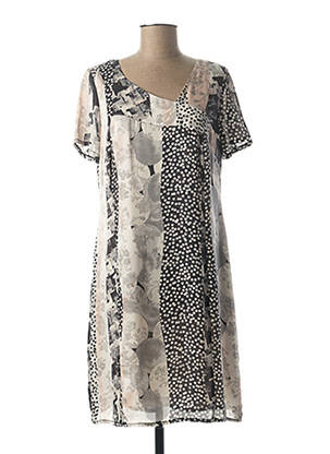 Robe mi-longue imprimé fantaisie manches courtes gris GUY DUBOUIS femme