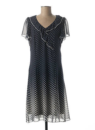 Robe mi-longue tissage crêpe manches courtes bleu FRANCE RIVOIRE femme