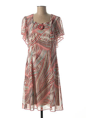 Robe mi-longue imprimé fantaisie manches courtes orange FRANCE RIVOIRE femme
