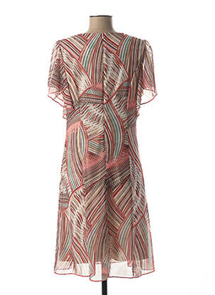 Robe mi-longue imprimé fantaisie manches courtes orange FRANCE RIVOIRE femme