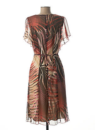Robe mi-longue tissage crêpe manches courtes marron GUY DUBOUIS femme