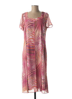 Robe mi-longue imprimé fantaisie manches courtes rose GUY DUBOUIS femme