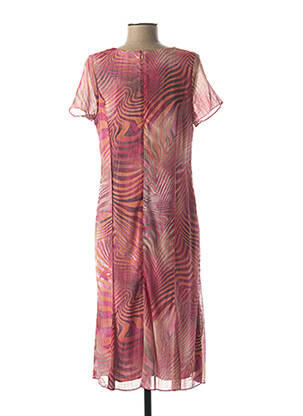 Robe mi-longue imprimé fantaisie manches courtes rose GUY DUBOUIS femme