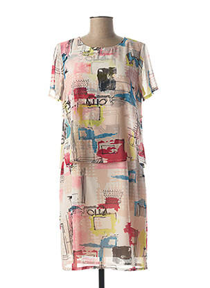 Robe mi-longue tissage crêpe manches courtes blanc GUY DUBOUIS femme