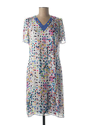 Robe mi-longue tissage crêpe manches courtes bleu GUY DUBOUIS femme