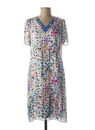 Robe mi-longue tissage crêpe manches courtes bleu GUY DUBOUIS femme