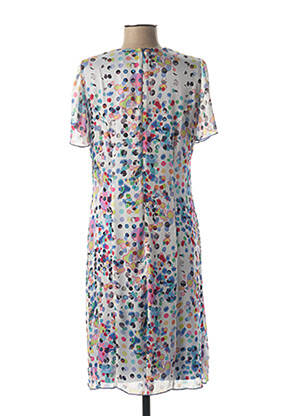 Robe mi-longue tissage crêpe manches courtes bleu GUY DUBOUIS femme