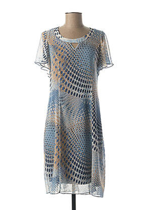 Robe mi-longue tissage crêpe manches courtes bleu GUY DUBOUIS femme
