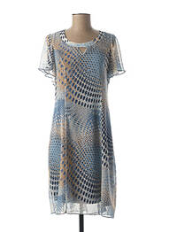 Robe mi-longue tissage crêpe manches courtes bleu GUY DUBOUIS femme