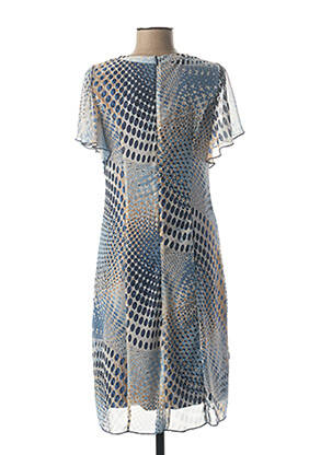 Robe mi-longue tissage crêpe manches courtes bleu GUY DUBOUIS femme