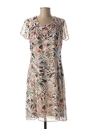 Robe mi-longue imprimé fantaisie manches courtes rose GUY DUBOUIS femme
