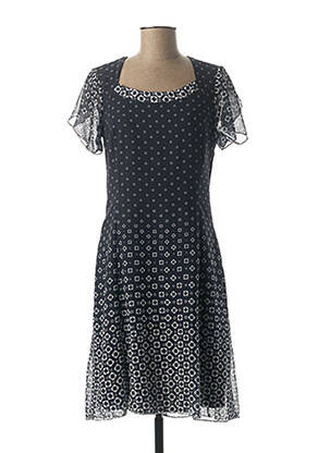 Robe mi-longue tissage crêpe manches courtes bleu LISA CHESNAY femme