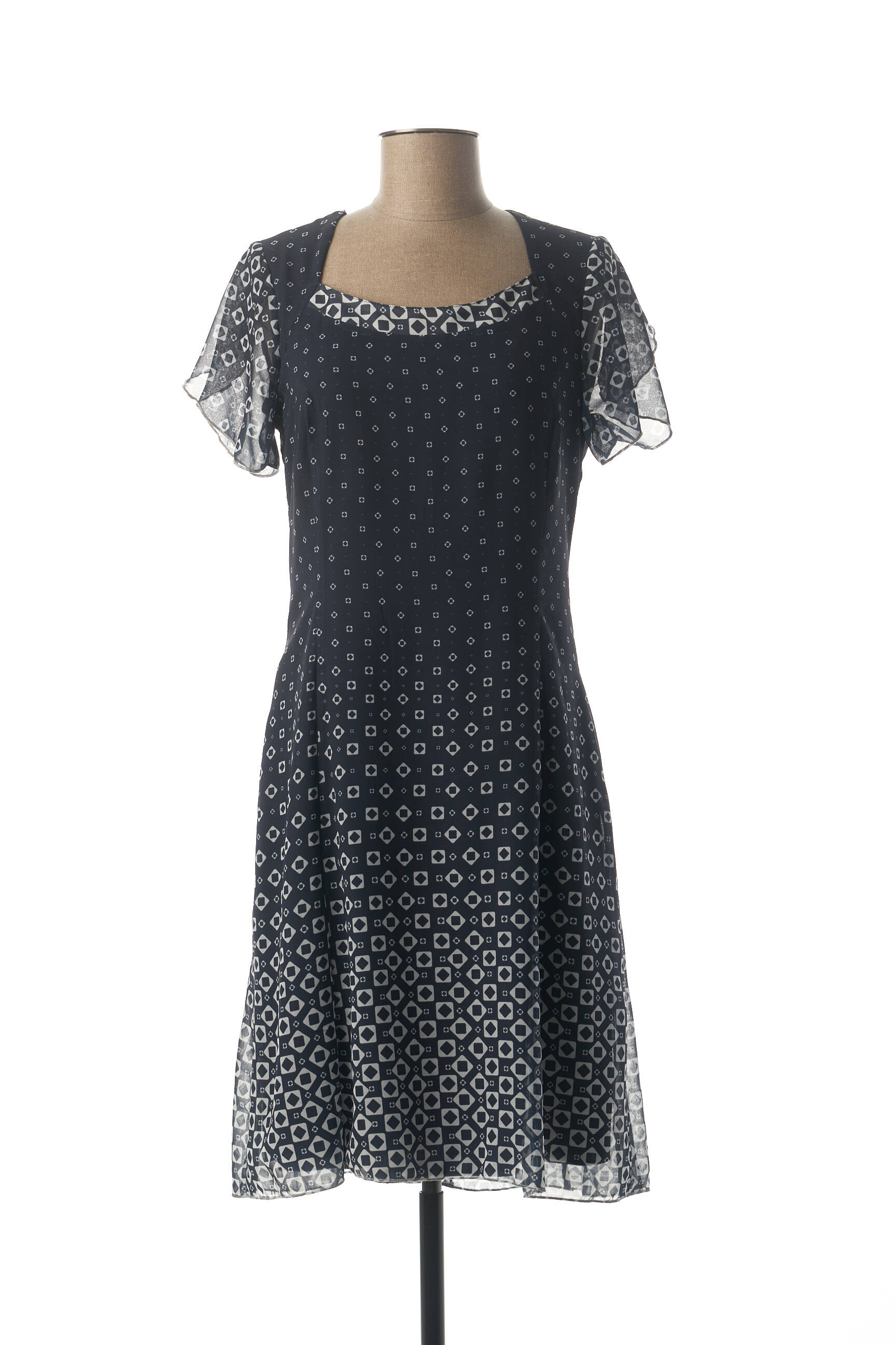 Robe mi-longue tissage crêpe manches courtes bleu LISA CHESNAY femme