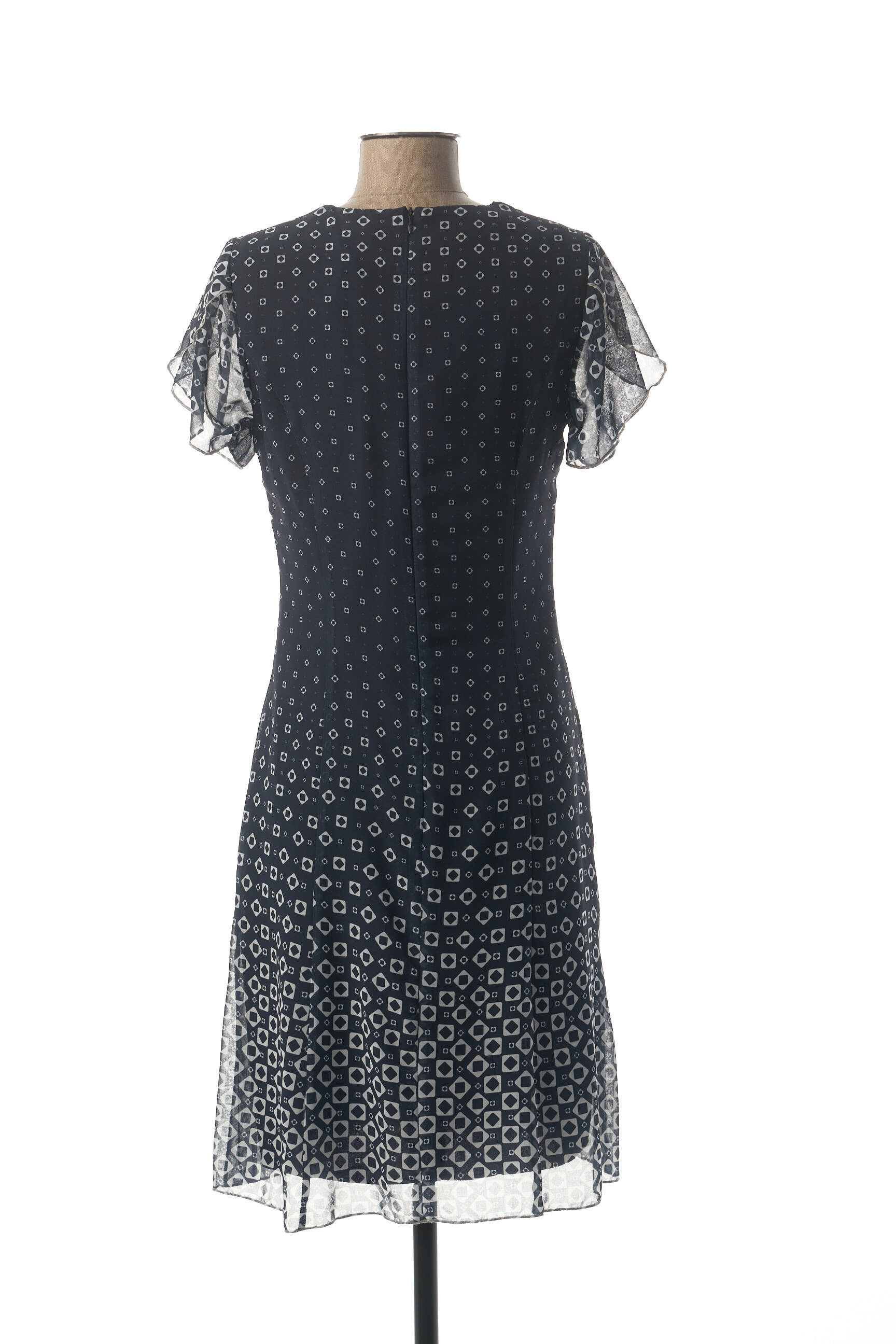 Robe mi-longue tissage crêpe manches courtes bleu LISA CHESNAY femme